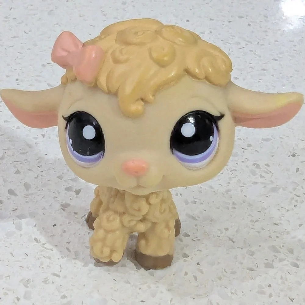 Hasboro Gen 2 Littlest Pet Shop Lamb Pink Bow Purple Eyes LPS Logo Figure 1003